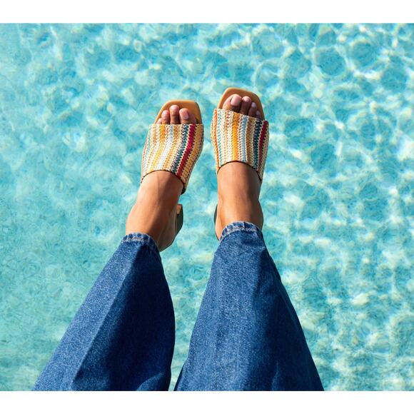 Seychelles Adapt Raffia Sandal Size 9 Natural Multi Color Slip On Stacked Heels - Picture 5 of 14